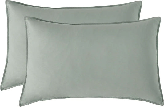 Twin Pack Vintage Washed Microfibre Standard Pillowcase (Sage, Standard) - Mekamart Australia