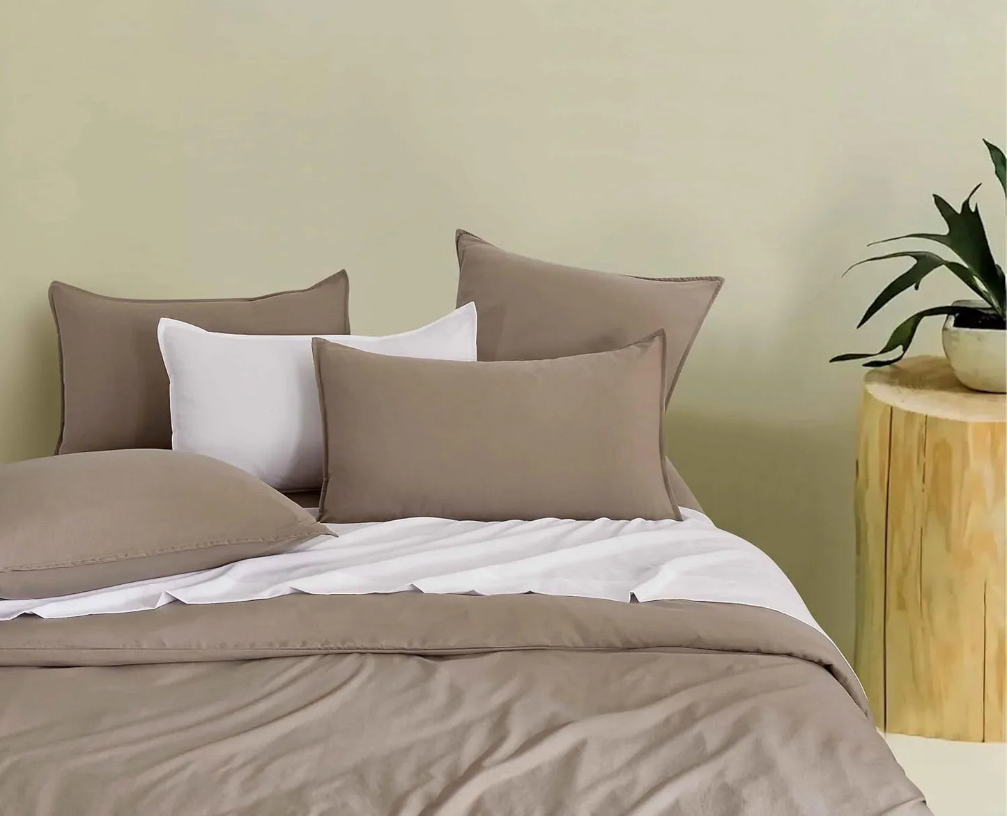 Twin Pack Vintage Washed Microfibre Standard Pillowcase (Truffle, Standard) - Mekamart Australia