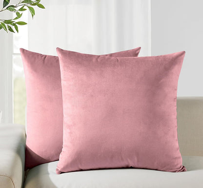 Twin-Pack Velvet Cushion Covers - Soft Microfibre Cushion Covers with Hidden Zipper (Blush, 45cm*45cm)