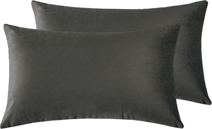 Twin-Pack Velvet Cushion Covers - Soft Microfibre Cushion Covers with Hidden Zipper (Dark Grey, 30cm*50cm)