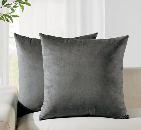 Twin-Pack Velvet Cushion Covers - Soft Microfibre Cushion Covers with Hidden Zipper (Dark Grey, 65cm*65cm)
