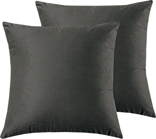Twin-Pack Velvet Cushion Covers - Soft Microfibre Cushion Covers with Hidden Zipper (Dark Grey, 65cm*65cm)