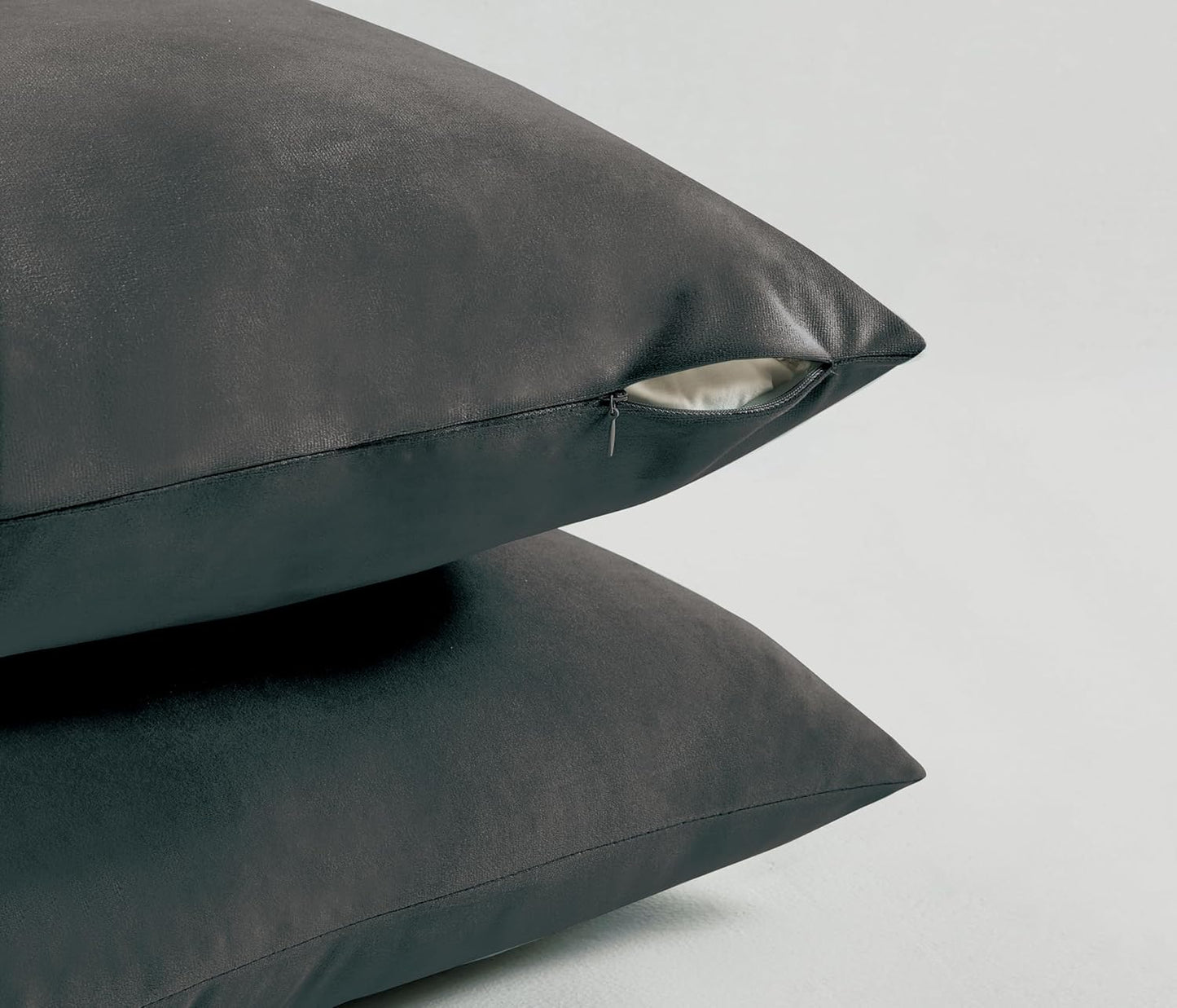 Twin-Pack Velvet Cushion Covers - Soft Microfibre Cushion Covers with Hidden Zipper (Dark Grey, 65cm*65cm)