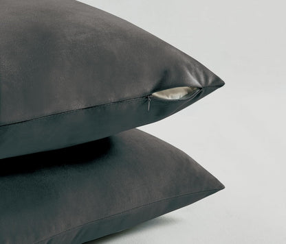 Twin-Pack Velvet Cushion Covers - Soft Microfibre Cushion Covers with Hidden Zipper (Dark Grey, 65cm*65cm)