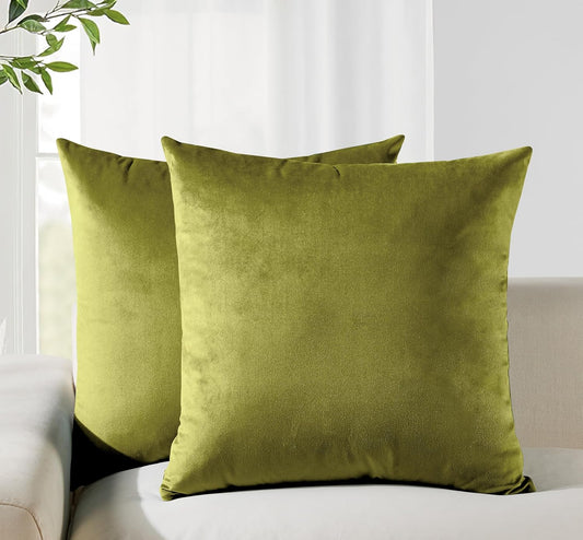 Twin-Pack Velvet Cushion Covers - Soft Microfibre Cushion Covers with Hidden Zipper (Green, 45cm*45cm)