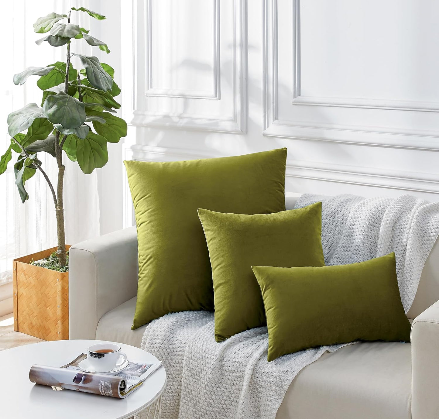 Twin-Pack Velvet Cushion Covers - Soft Microfibre Cushion Covers with Hidden Zipper (Green, 65cm*65cm)