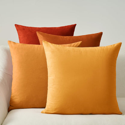 Velvet Cushion Covers - Ultra Soft Microfibre Velvet with Hidden Zipper - Gradient Yellow, 45cm*45cm (Pack of 4)