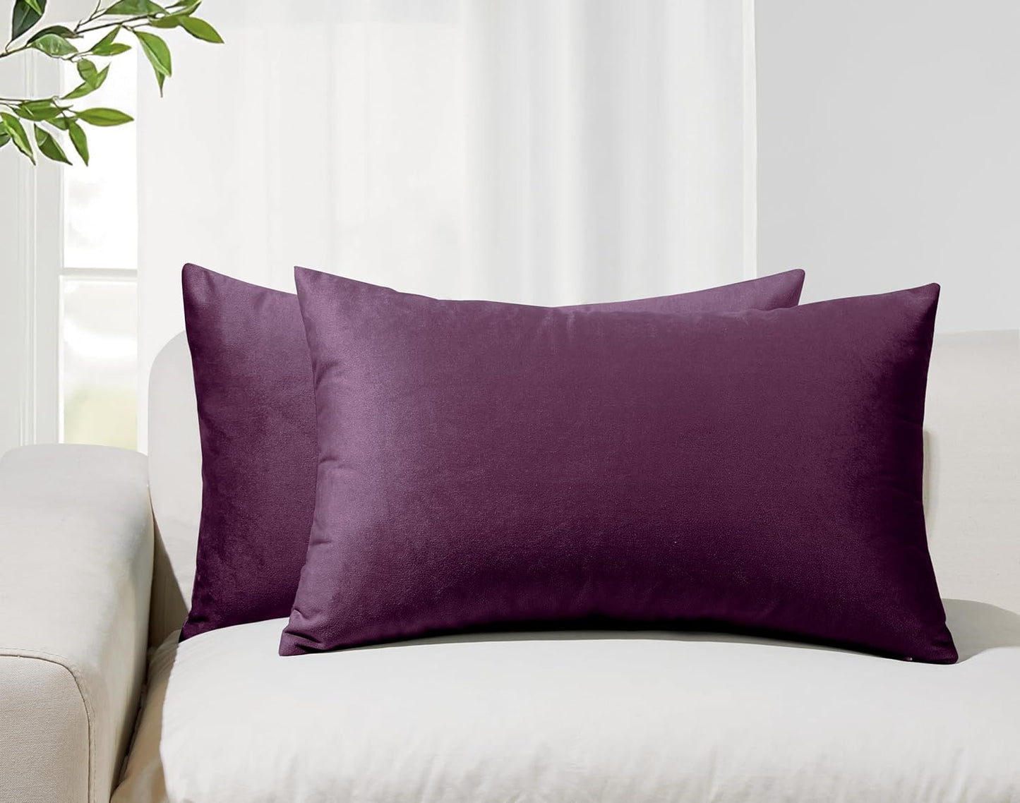 Twin-Pack Velvet Cushion Covers - Soft Microfibre Cushion Covers with Hidden Zipper (Plum, 30cm*50cm)