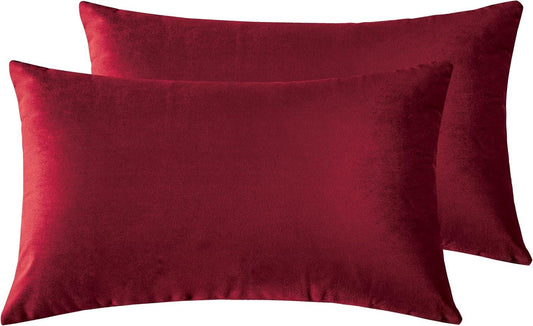 Twin-Pack Velvet Cushion Covers - Soft Microfibre Cushion Covers with Hidden Zipper (Red, 30cm*50cm) - Mekamart Australia