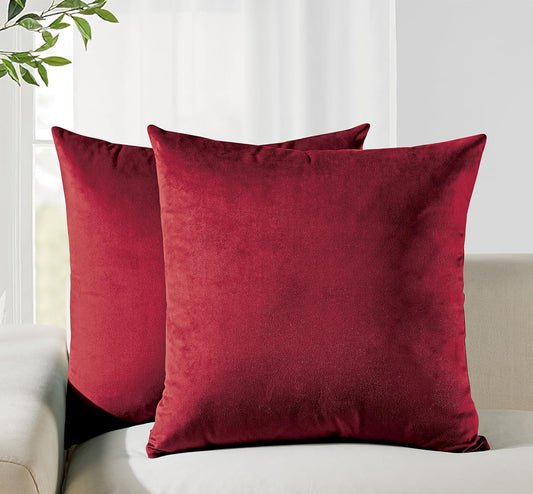 Twin-Pack Velvet Cushion Covers - Soft Microfibre Cushion Covers with Hidden Zipper (Red, 45cm*45cm)