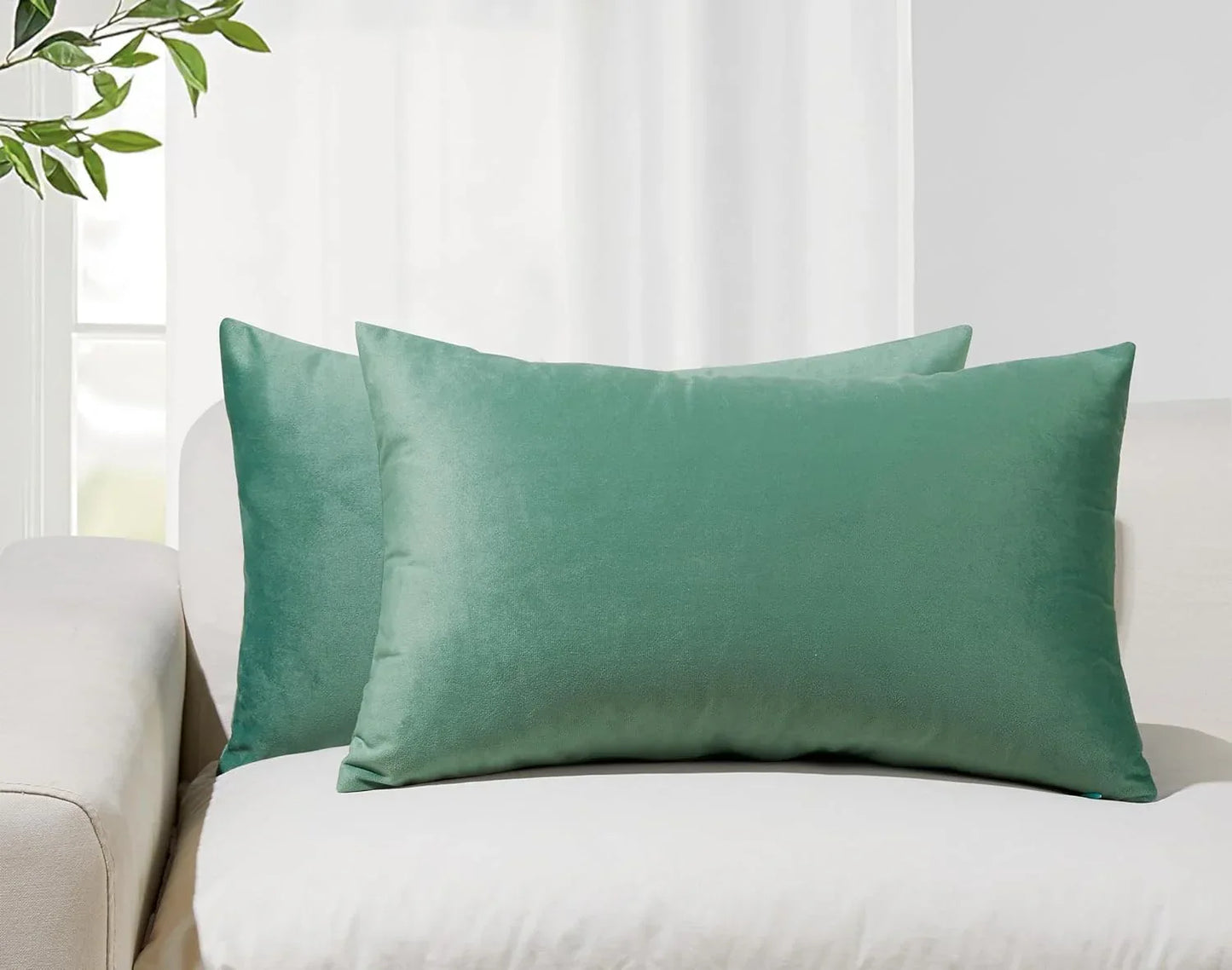 Twin-Pack Velvet Cushion Covers - Soft Microfibre Cushion Covers with Hidden Zipper (Sage, 30cm*50cm)