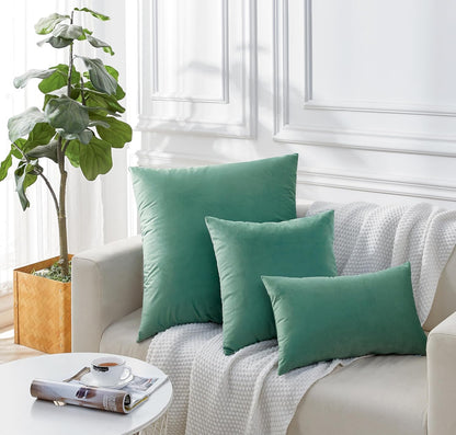 Twin-Pack Velvet Cushion Covers - Soft Microfibre Cushion Covers with Hidden Zipper (Sage, 65cm*65cm)