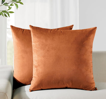 Twin-Pack Velvet Cushion Covers - Soft Microfibre Cushion Covers with Hidden Zipper (Terracotta, 45cm*45cm)