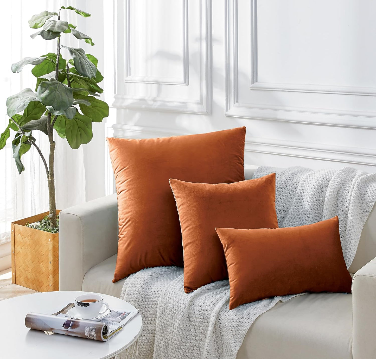 Twin-Pack Velvet Cushion Covers - Soft Microfibre Cushion Covers with Hidden Zipper (Terracotta, 45cm*45cm)