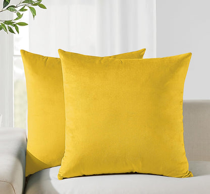 Twin-Pack Velvet Cushion Covers - Soft Microfibre Cushion Covers with Hidden Zipper (Yellow, 45cm*45cm)