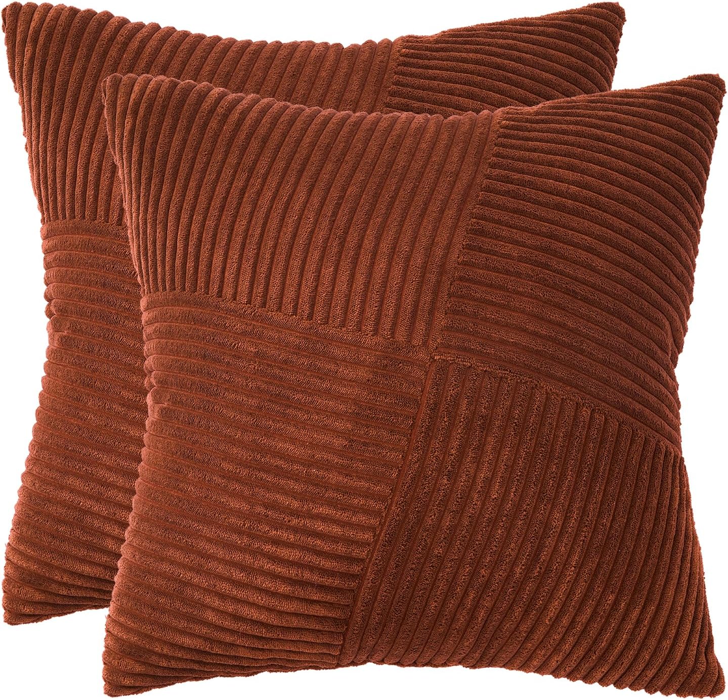 Corduroy Cushion Covers - Soft Velvet Fabric with Windmill-Inspired Pattern and Hidden Zipper Design - Brick, 45cm x 45cm (Twin Pack)