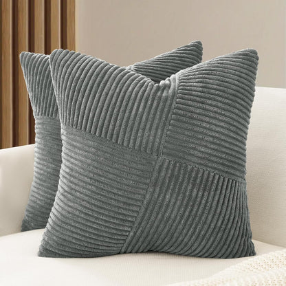 Corduroy Cushion Covers - Soft Velvet Fabric with Windmill-Inspired Pattern and Hidden Zipper Design - Dark Grey, 45cm x 45cm (Twin Pack)