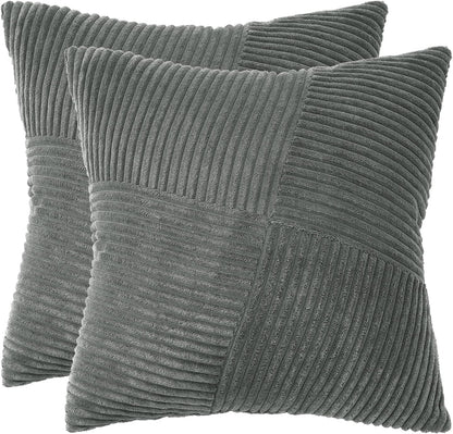 Corduroy Cushion Covers - Soft Velvet Fabric with Windmill-Inspired Pattern and Hidden Zipper Design - Dark Grey, 45cm x 45cm (Twin Pack)