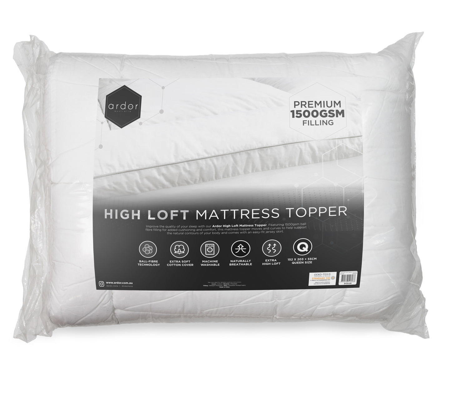 1500GSM Ball fibre MATTRESS TOPPER - SINGLE