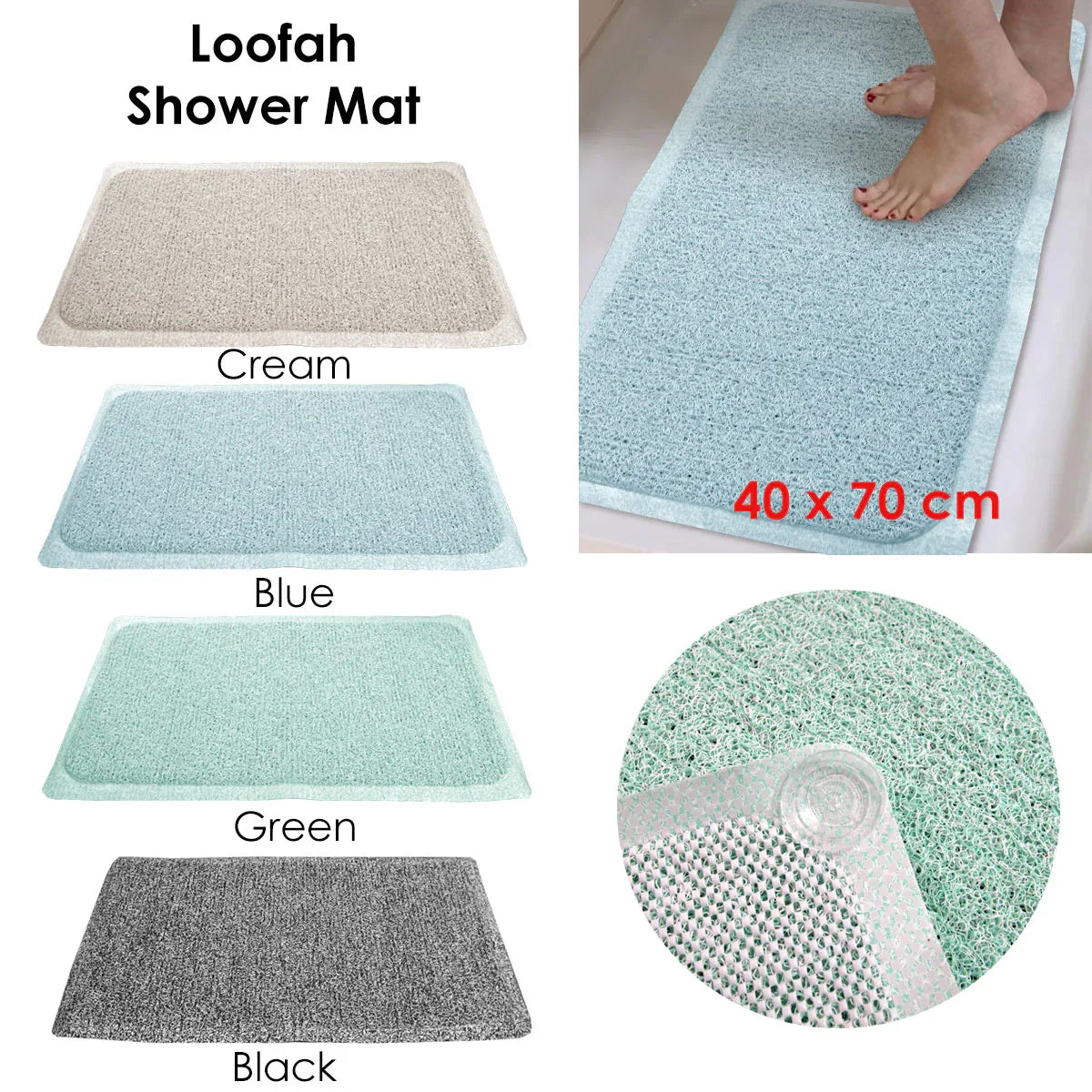 Loofah Shower Mat Black - Mekamart Australia