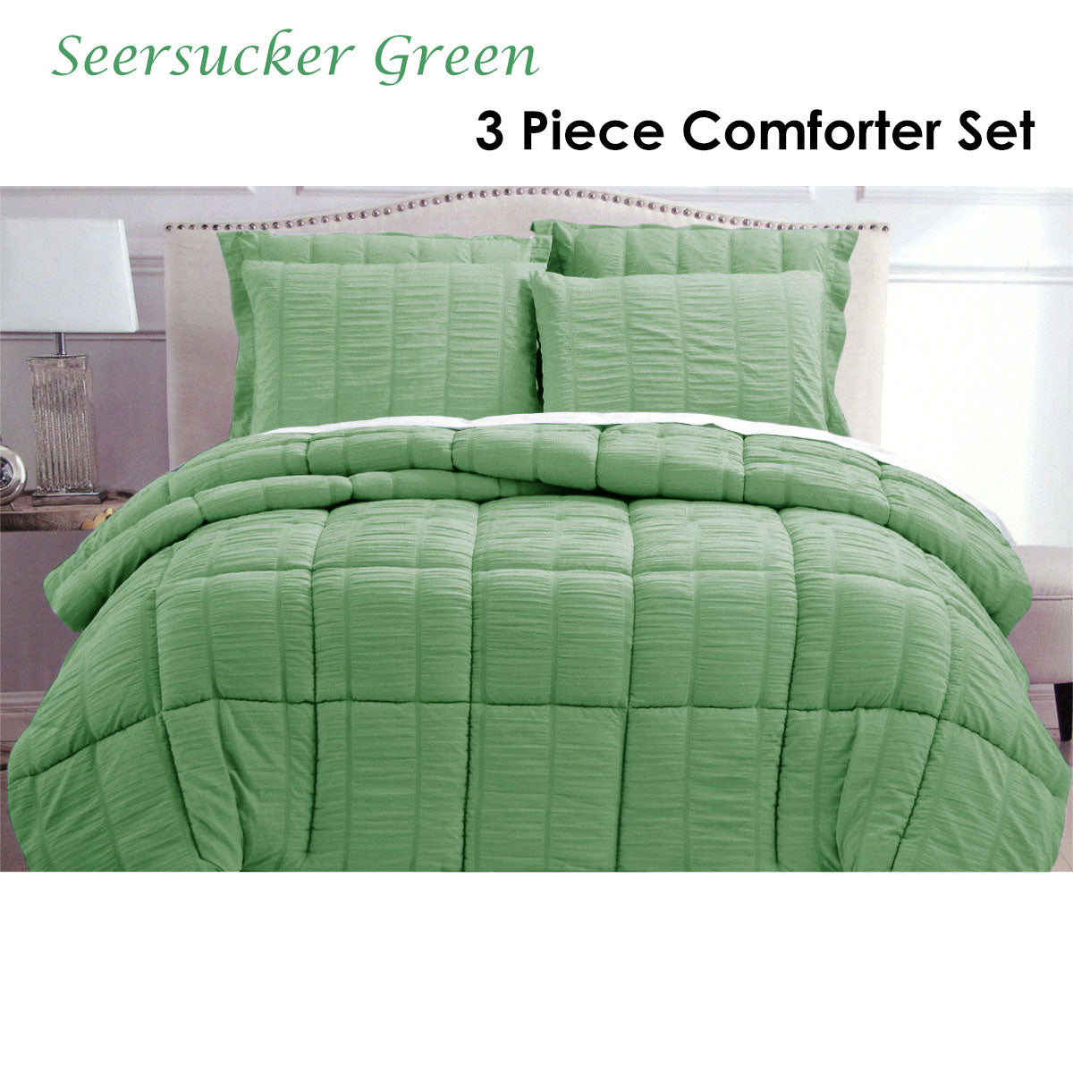 Hotel Living Seersucker Comforter Set Queen Green