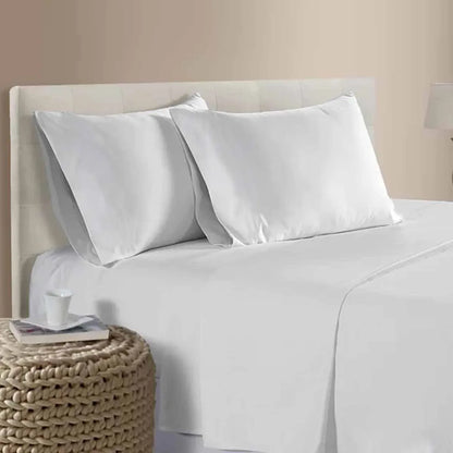 400TC 100% Cotton Sateen Premium Sheet Set 40cm Wall White Queen - Mekamart Australia
