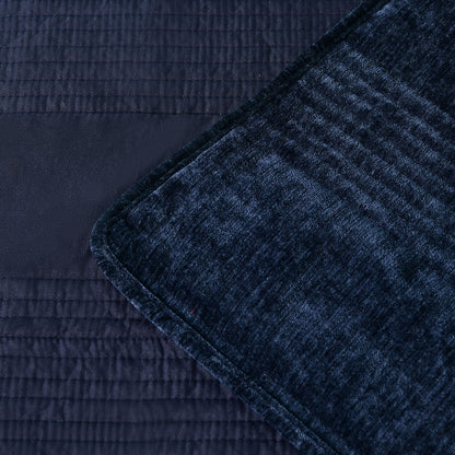 Bianca Cyrano Indigo Soft Velvet Polyester Quilted Coverlet Set Single/Double