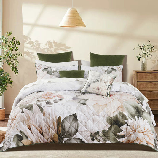 Bianca Giselle White Polyester Printed Floral Coverlet Set Single/Double
