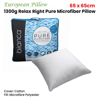 Bianca 1300g Relax Right Pure Microfiber European Pillow 65 x 65cm
