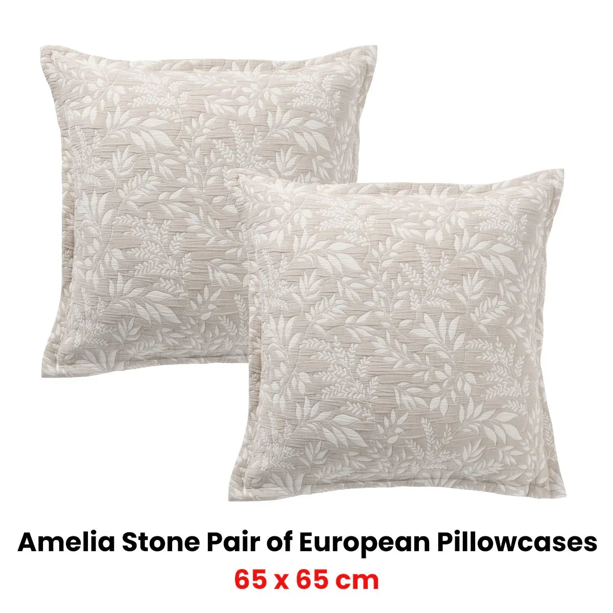 Bianca Pair of Ameila Stone European Pillowcases 65 x 65cm - Mekamart Australia