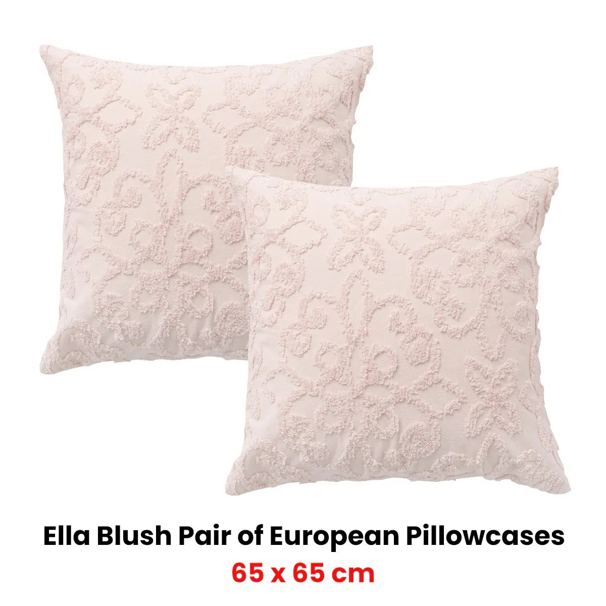 Bianca Pair of Ella Blush European Pillowcases 65 x 65cm - Mekamart Australia