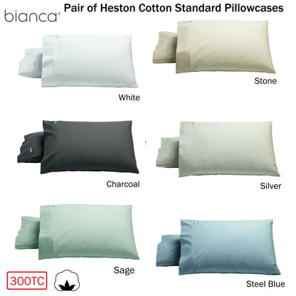 Bianca Pair of Heston Cotton Percale Standard Pillowcases Charcoal - Mekamart Australia