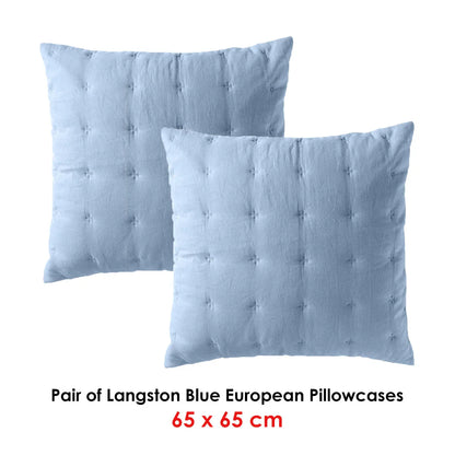 Bianca Pair of Langston Blue European Pillowcases - Mekamart Australia