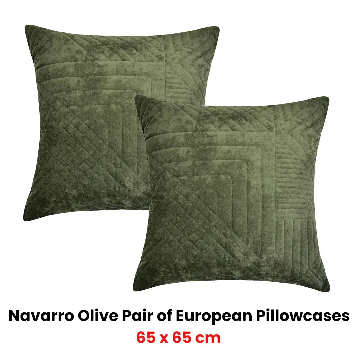 Bianca Pair of Navarro Olive European Pillowcases 65 x 65cm - Mekamart Australia
