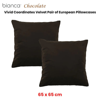 Bianca Pair of Vivid Coordinates Velvet European Pillowcases Chocolate 65 x 65cm - Mekamart Australia
