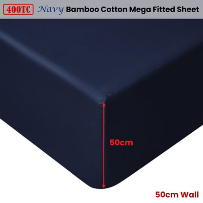 Accessorize Navy Bamboo Cotton Mega Fitted Sheet 50cm Wall Super King
