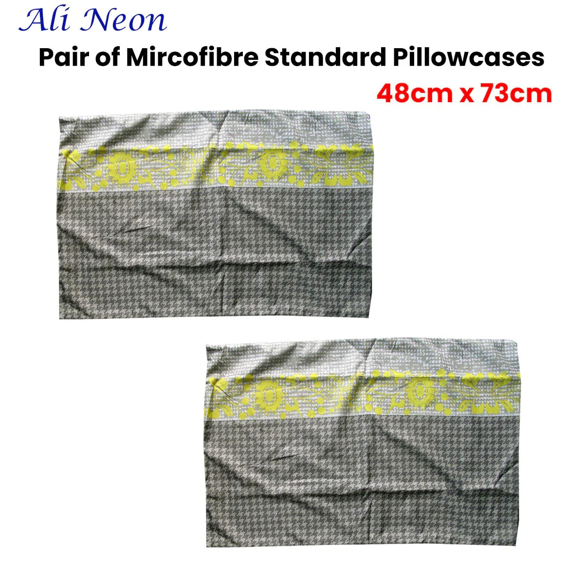 Pair of Microfiber Polyester Ali Neon Grey/Green Standard Pillowcases by Home Innovations - Mekamart Australia