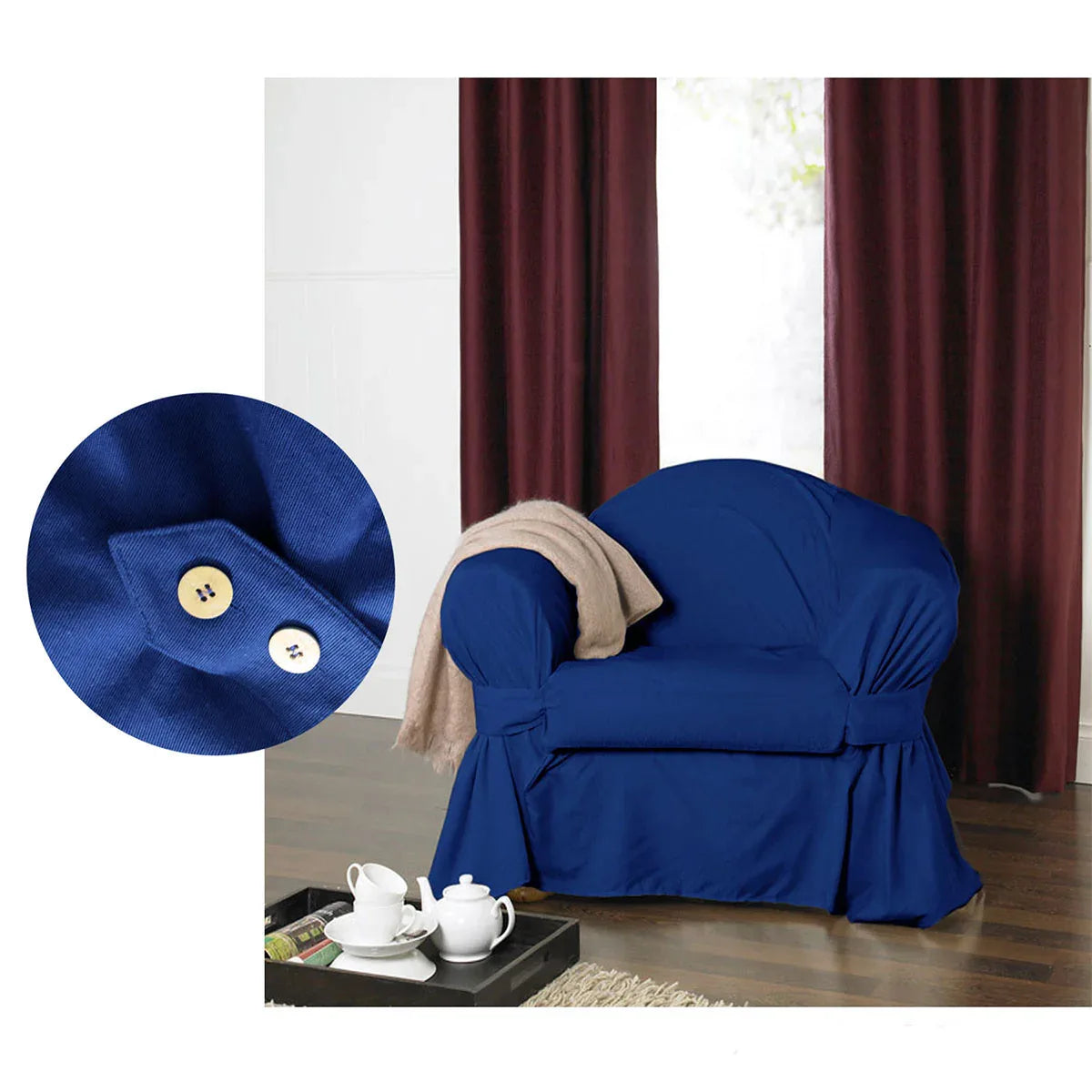 IDC Homewares Cotton Sofa Cover Navy (also known as Pacific Blue) 1 Seater 54 x 245 cm - Mekamart Australia
