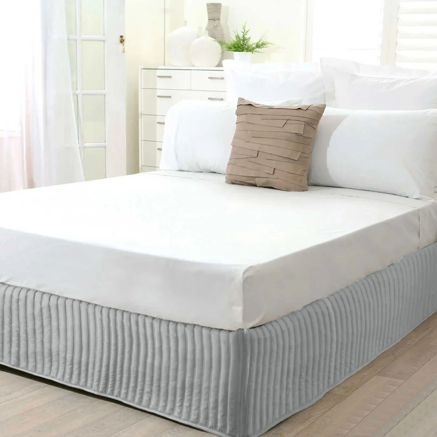 Ardor Quilted Valance Silver KING SINGLE - Mekamart Australia