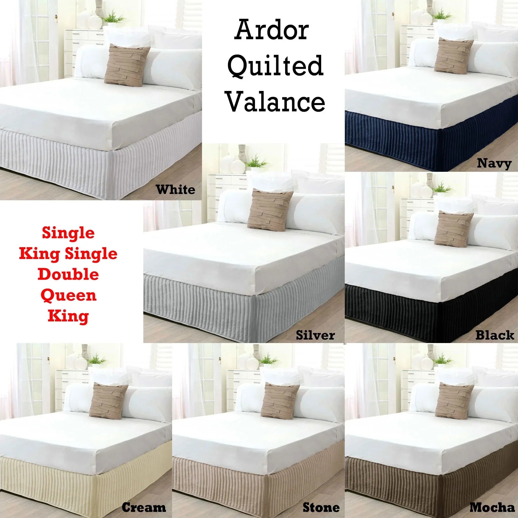 Ardor Quilted Valance White KING SINGLE - Mekamart Australia