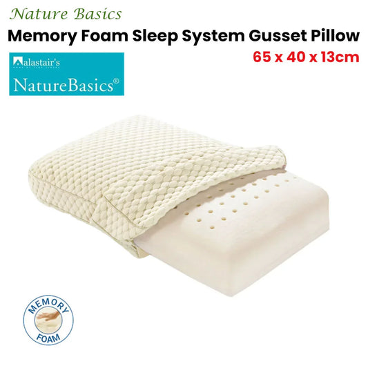 Alastairs Nature Basics Sleep System Memory Foam Gusset Pillow 65 x 40 x 13cm - Mekamart Australia