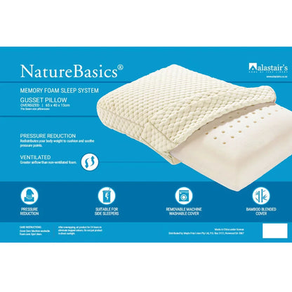 Alastairs Nature Basics Sleep System Memory Foam Gusset Pillow 65 x 40 x 13cm - Mekamart Australia
