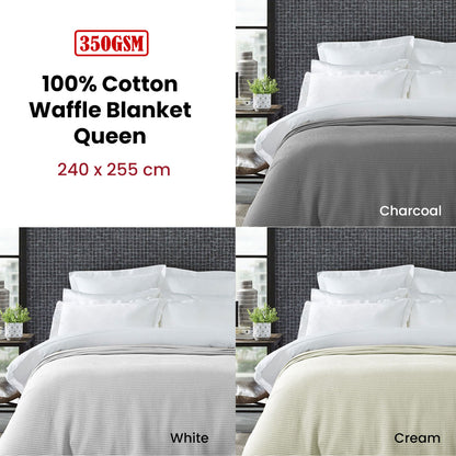 Living @ Home 350gsm 100% Cotton Breathable Waffle Blanket Queen 240 x 255 cm Cream