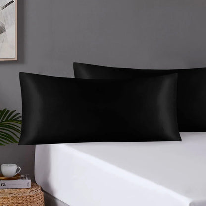 Pair of King Satin Silk Pillowcases with Envelope Closure 51 x 102 cm Black - Mekamart Australia