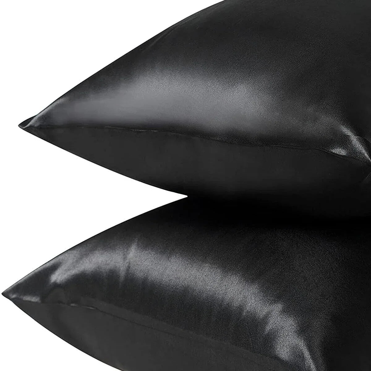 Pair of King Satin Silk Pillowcases with Envelope Closure 51 x 102 cm Black - Mekamart Australia
