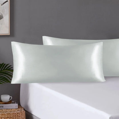 Pair of King Satin Silk Pillowcases with Envelope Closure 51 x 102 cm Grey - Mekamart Australia
