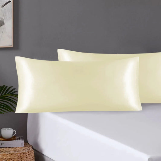 Pair of King Satin Silk Pillowcases with Envelope Closure 51 x 102 cm Ivory - Mekamart Australia