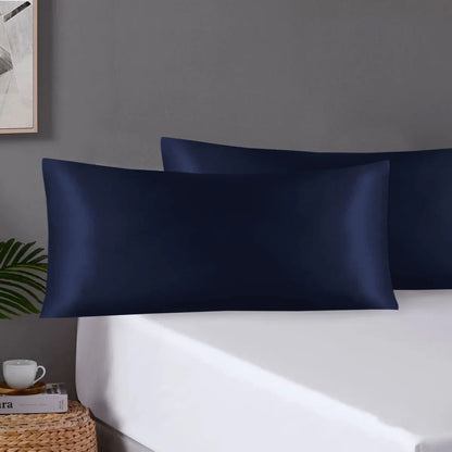 Pair of King Satin Silk Pillowcases with Envelope Closure 51 x 102 cm Navy - Mekamart Australia
