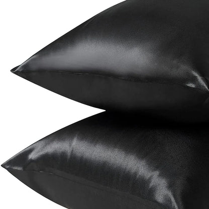 Pair of Standard Satin Silk Pillowcases with Envelope Closure 51 x 76 cm Navy - Mekamart Australia