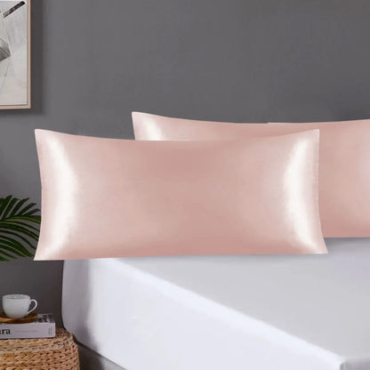 Pair of King Satin Silk Pillowcases with Envelope Closure 51 x 102 cm Rose - Mekamart Australia